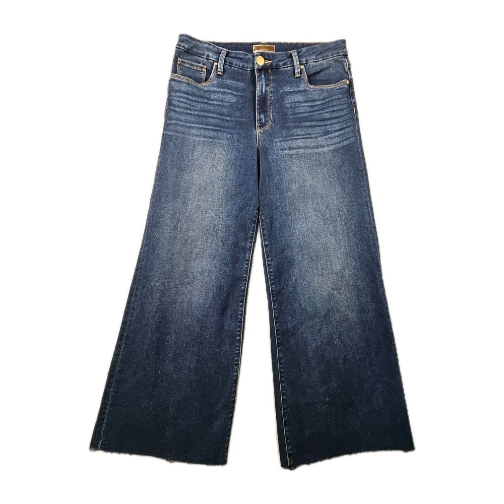 KUT From The Kloth Meg Fab AB Wide Leg Jeans Sz 10 Dark Wash High Rise Raw Hem